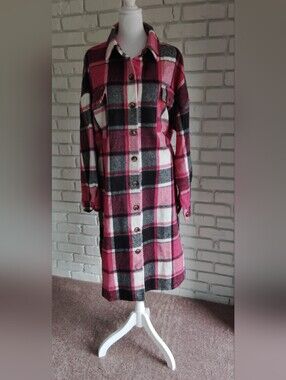 NWT Plaid Button-Front Shacket in Pink and Black